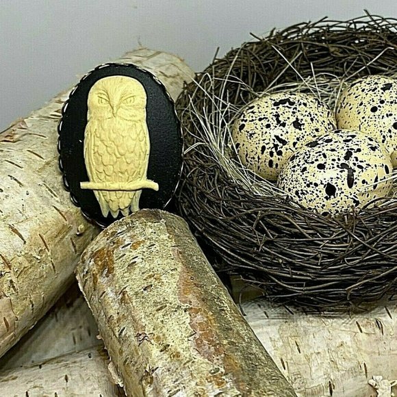 Fall Owl White Black Cameo Brass Adjustable Ring Birds - Picture 1 of 8